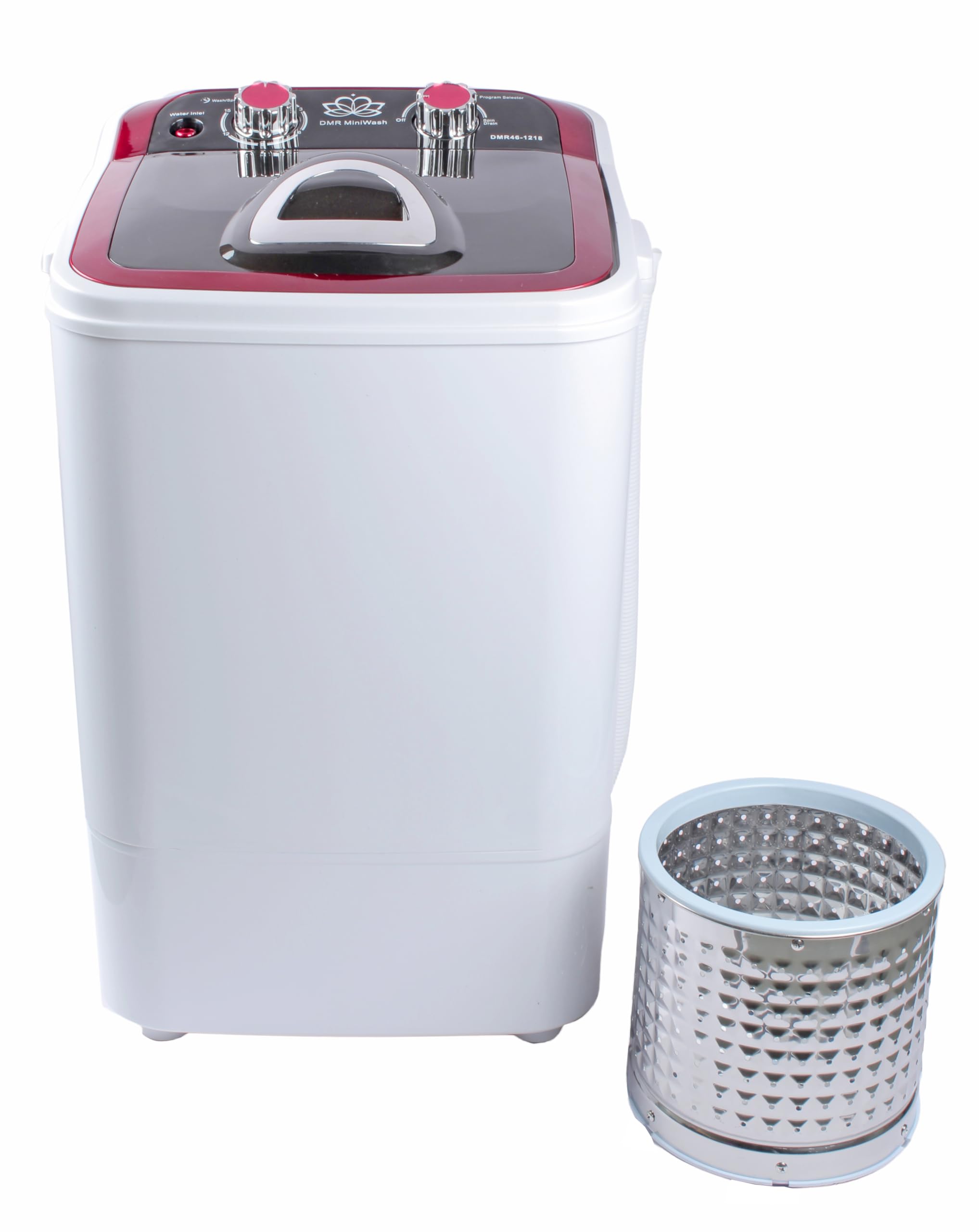 DMR Model DMR 46-1218 (W2Yr) Top Load Single Tub 4.6Kg Portable Mini Washing Machine with 2kg Steel Dryer Basket (Red) - With 2 years Free Spare Supply Warranty