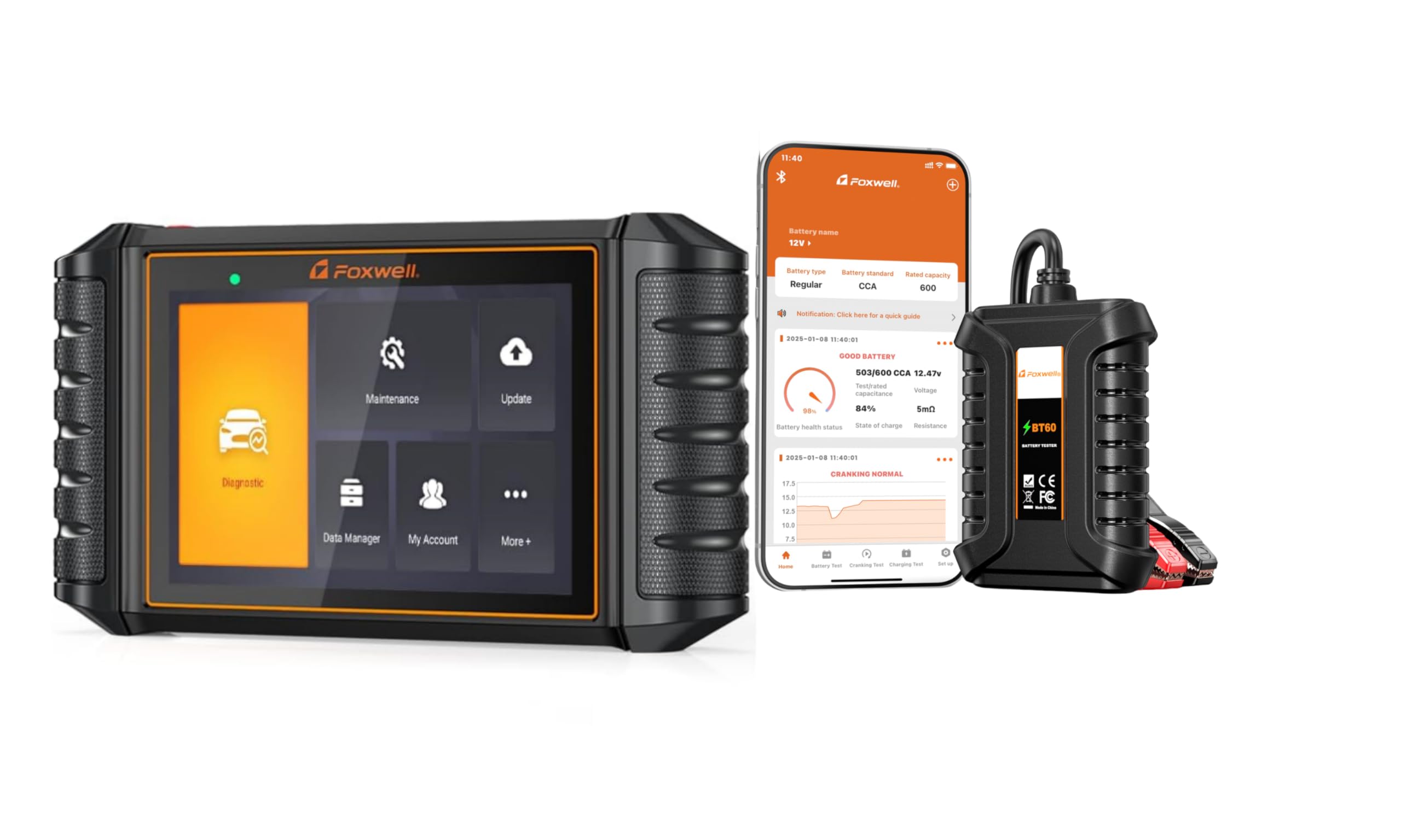FOXWELL NT726 OBD2 Scanner with FOXWELL BT60 6V 12V Car Battery Tester