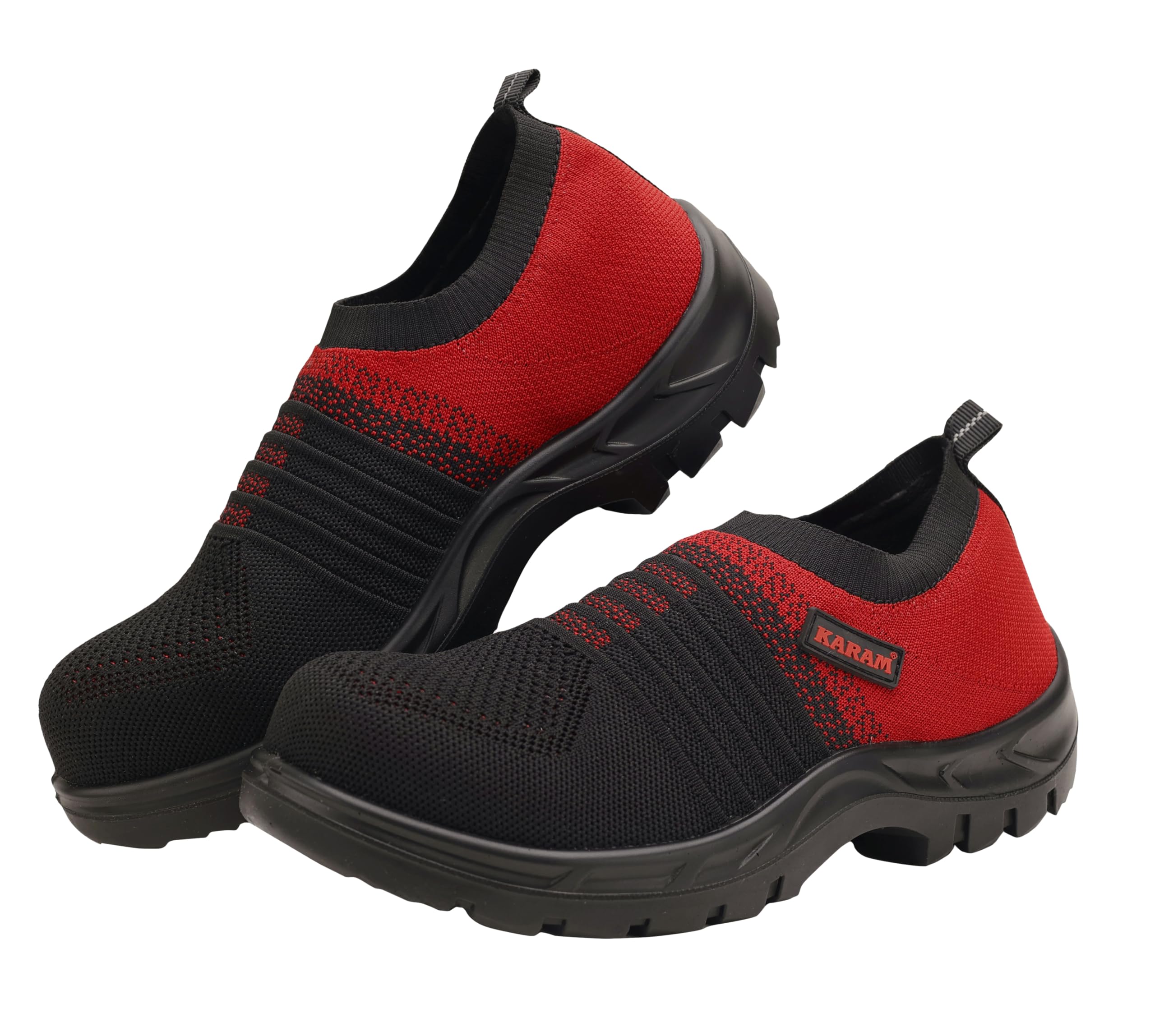 KARAM Flytex FS202 Safety Shoes for Men | Sporty Design, Lightweight with Single Density | Antistatic, Antislip, Oil & Heat Resistant with Fiber Toe | Red & Black | Size-07
